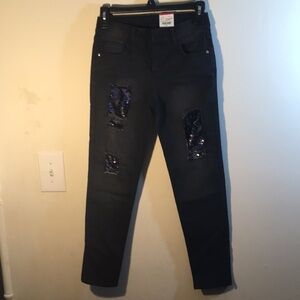 Girl’s Black Crop Jeans w/ Sequins. Sz. 12 Reg. NWT